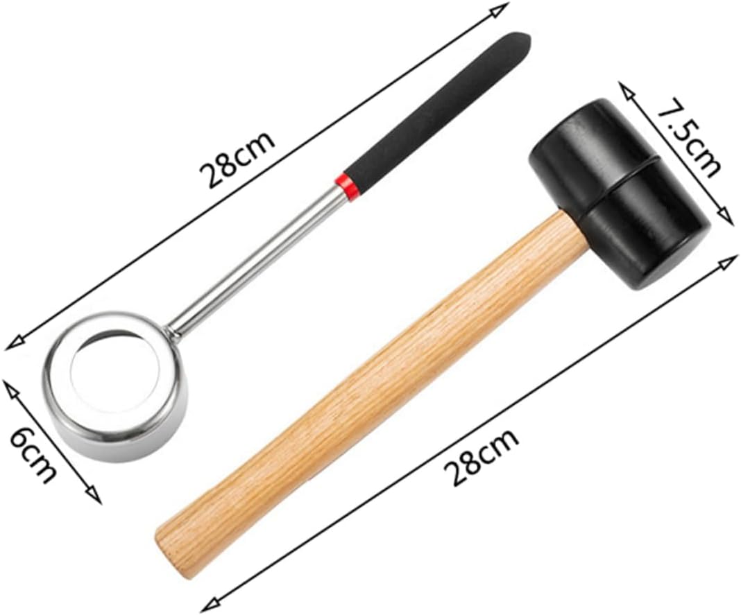 Mikinona Coconut Shell Opener Set 2 Piece Stainless Steel Coconut Opening Tool Non-Slip Handle for Home Kitchen Use