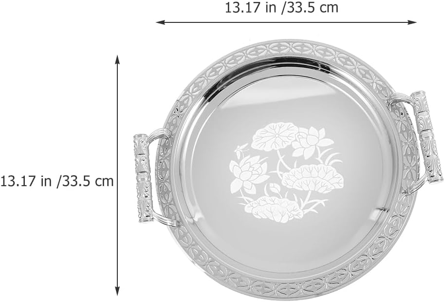 European Style Round Pattern Serving Tray 13.18In Fruit Plate for Snacks Desserts and Home Storage Decorative Tray for Kitchen and Living Room