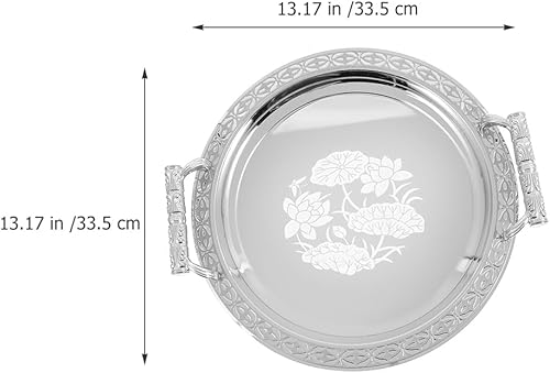 SHOWERORO Bandeja de patrĂłn europeo para servir con asas, decoraciĂłn turca, bandeja de plata, bandeja dorada, soporte decorativo para almacenamiento SHOWERORO Bandeja de patrĂłn europeo para servir con asas, decoraciĂłn turca, bandeja de plata, bandeja dorada, soporte decorativo para almacenamiento