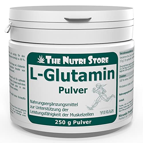 L-Glutamin 100% rein Pulver 250 g vegan - Nahrungsergänzungsmittel zur Unterstützung der Leistungsfähigkeit der Muskelzellen
