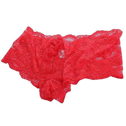 VemeFufu String Hommes Lingerie Thong Sexy Tanga Dentelle T-Back sous-vêtements pour Homme Respirant Thong Taille Basse 1 Pack Taille Unique Rouge