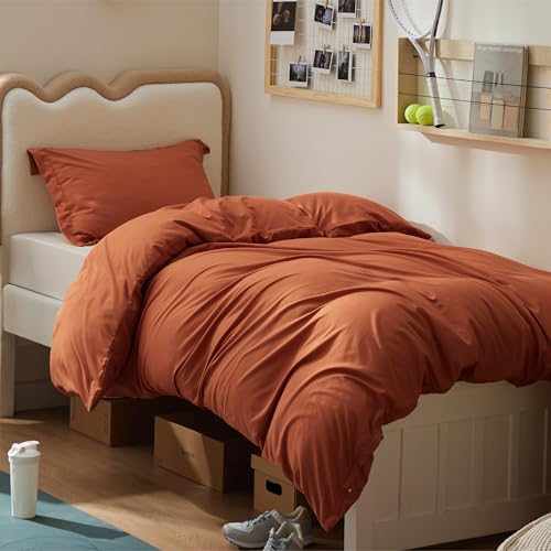 Image of Bedsure Twin /Twin XL Duvet Cover, Double Brushed Bedding Set, Terracotta | For Kids & Adults, 68 inchx90 inch Comforter Cover, Hotel Luxury, All Season, Breathable, Easy Care, Lightweight, Zipper Closure