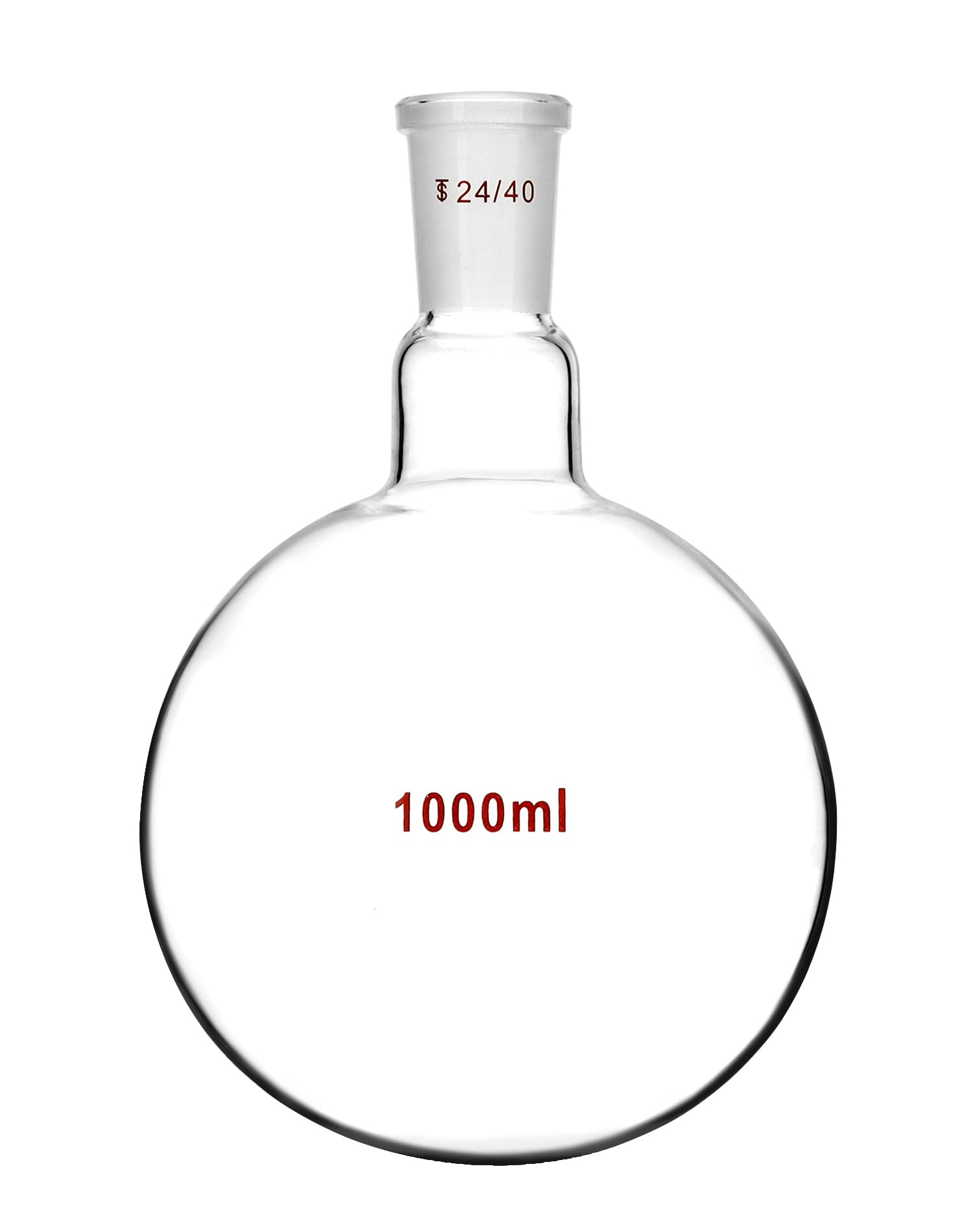 QWORK Fiaschetta in vetro borosilicato da 1000 ml con giunto esterno conico standard 24/40, fondo rotondo a collo singolo, confezione da 2
