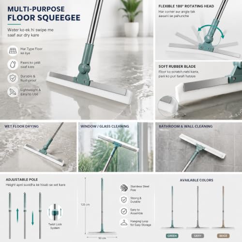 Image of Magic Broom Sweeper for Floor Cleaning - Multifunctional Silicone Wiper Mop with Extendable Handle - Wet & Dry Use - Bathroom Floor Wiper & Window Squeegee Viper for Home(Green)