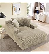 50"W x 68"D Oversized Chaise Lounge Chair Indoor Boneless Reading Chair Plush Corduroy Recliner L...