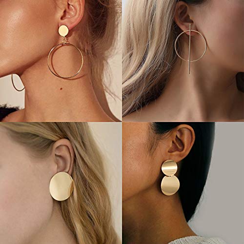 13 Pairs Statement Drop Dangle Earrings, Gold Stud Earrings for Women & Fashion Big Geometric Earrings, Hanging Earring Set Jewelry Gifts4