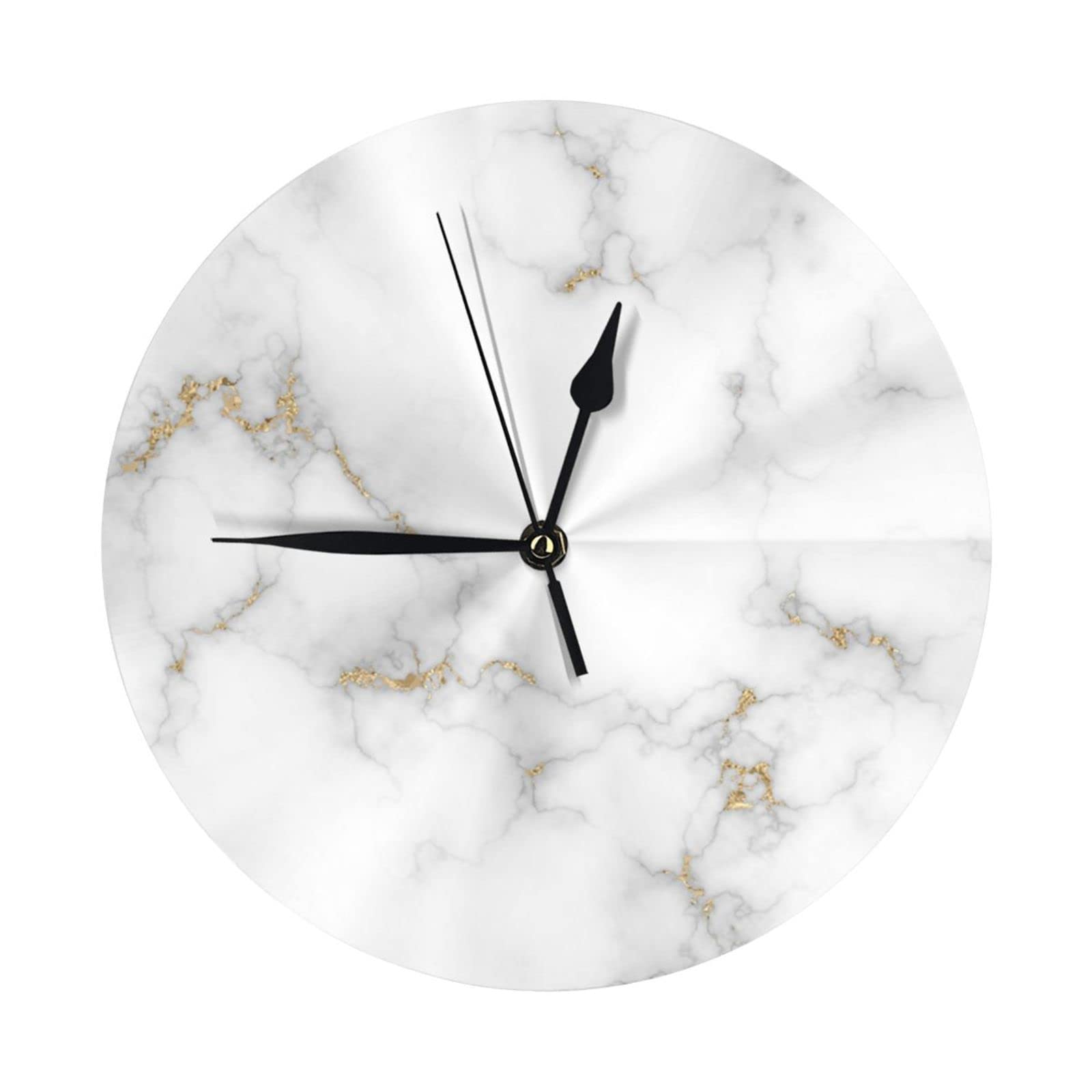 Oudrspo Gold White Marble Round Wall Clock 10 Inch Silent Non Ticking Movement, Battery Operated, Lightweight and Durable Design for Home and Office Decor