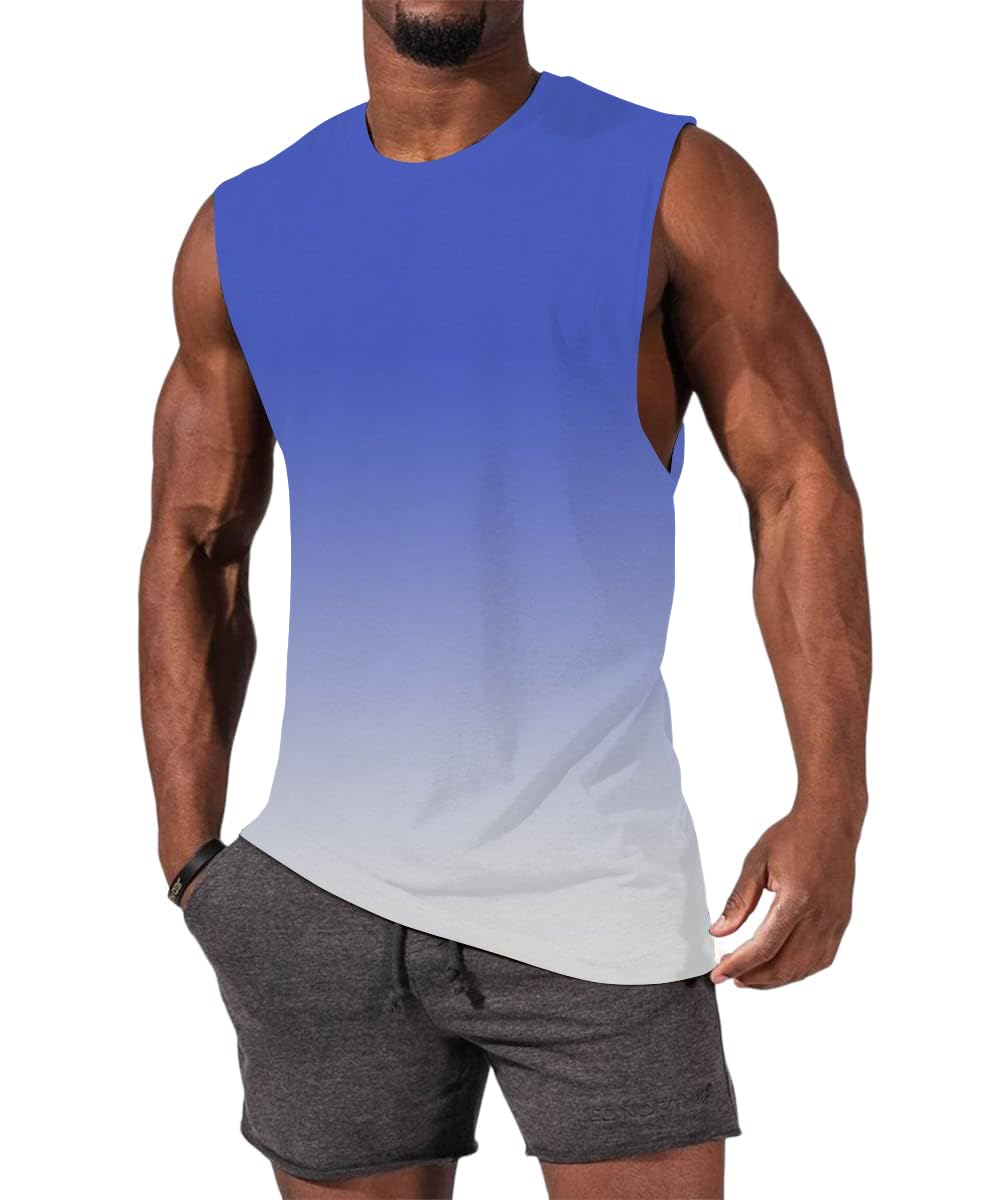 iudam Mens Gradient Shirts Sleeveless Dry Fit Tank Tops Loose Fit Crew Neck Workout Fittness Shirts