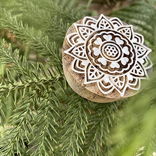 AnNafi Traditional Pattern Mandala and Round Wood Block Stamps (Set of 5) | Round Wooden Printing Block Stamp - DIY Henna Fabric Textile Paper Clay Pottery Block Printing Stamp