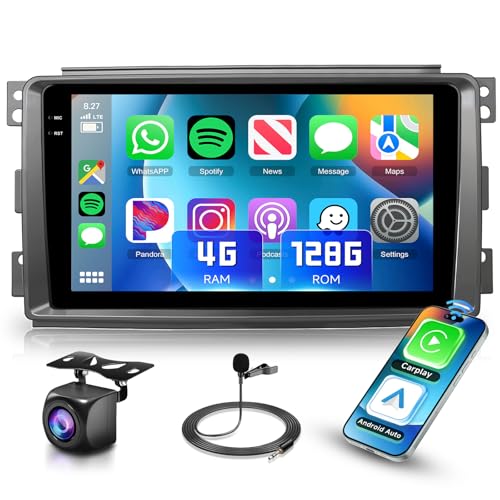 4+128G Car Radio Stereo for Mercedes Benz Smart Fortwo 2005-2010, 9inch HD in-Cell Touch Screen/Android 15/Wireless CarPlay/Android Auto/GPS/WiFi/5.0Bluetooth/FM/RDS/SWC/AHD Backup Camera