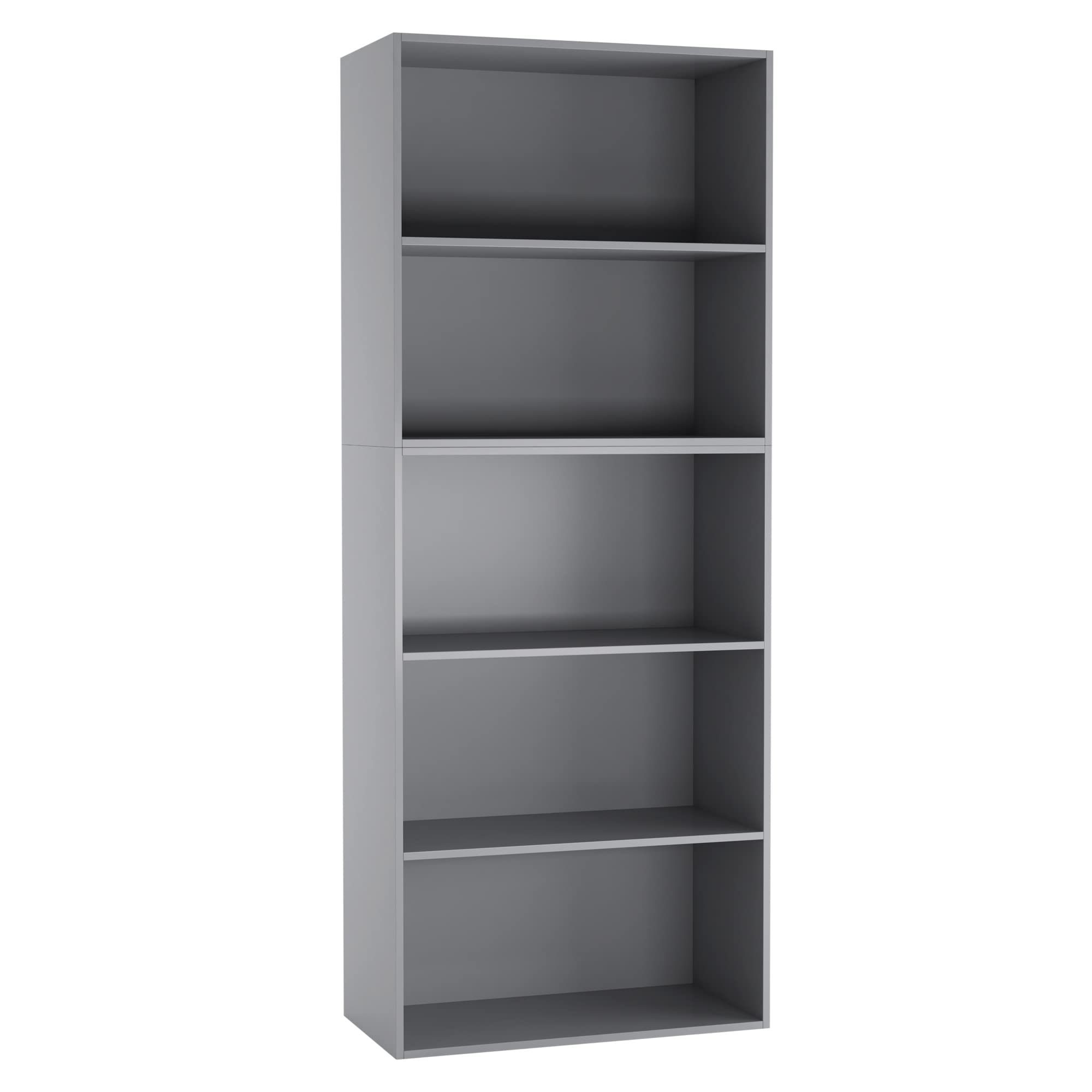 Urbnliving Grey Wide 5 Tier Wooden Shelf Display Bookcase (Beech) (Grey)