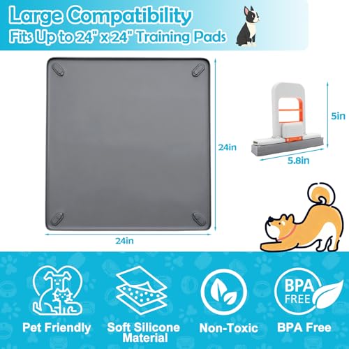 AIERSA Pee Pad Holder with Magnetic Clips 24\" x 24\" Floor Waterproof,Silicone Puppy Pad Tray for Dog Training Pads,Protection Potty Pad Holder with Raised Edges,Dog Pee Pad Holder Tray for Small Dogs