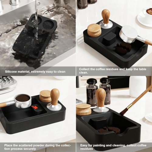 Image of Espresso Tamping Station mat with Knock Box, 3-in-1 Coffee Organizer Compatible with Tamper, Anti-Slip Storage & Barista Tools Holder