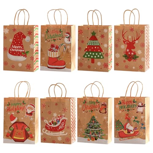 【BEAUTY PLAYER】クリスマス 袋 ギフトバッグ 手提げ袋 紙袋 8種 可愛い 21×15×8cm プレゼントバッグ ラッピング袋 パーティー ギフト用品 再利用可能 (紙袋 8個入り)