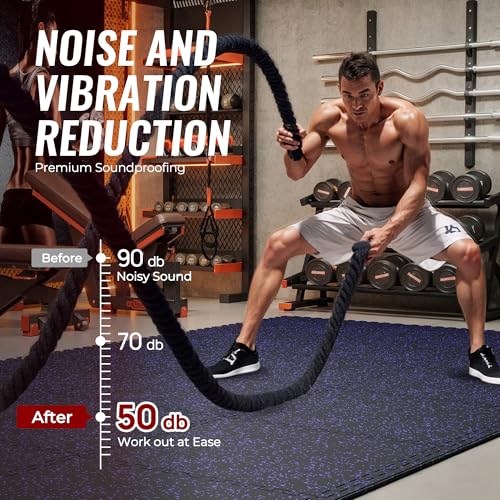 Image of SUPERJARE 0.79'' Extra-Thick Exercise Equipment Mats, 6 Pcs 24 Sq Ft Rubber Top Floor Tiles with High Density EVA Foam, Interlocking Gym Flooring for Home Gym, Protective Workout Mat, Black /Purple