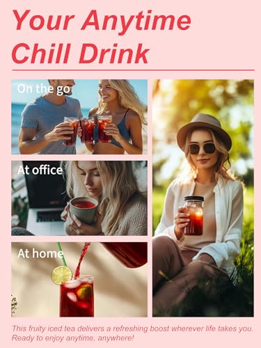 TeeLux Strawberry Hibiscus Iced Tea, Natural Hibiscus Tea with Stevia and Rosehip, Tangy & Sweet Flavor, Caffeine Free, 100 Count