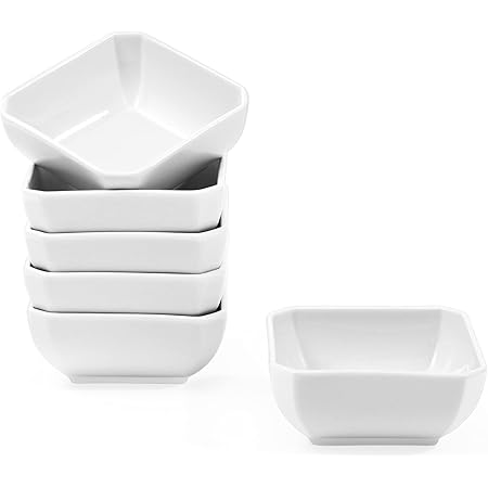 Yedio 6 oz Porcelain Square Bowl, Square Ramekins for Pudding and Snacks, Porcelain Dip Bowls, Small Serving Bowls for Dip Sauce and Baking, Oven Safe, White, Set of 6