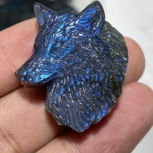 Escultura de Cabeza de Lobo de Cuarzo Labradorita Natural miniatura 3