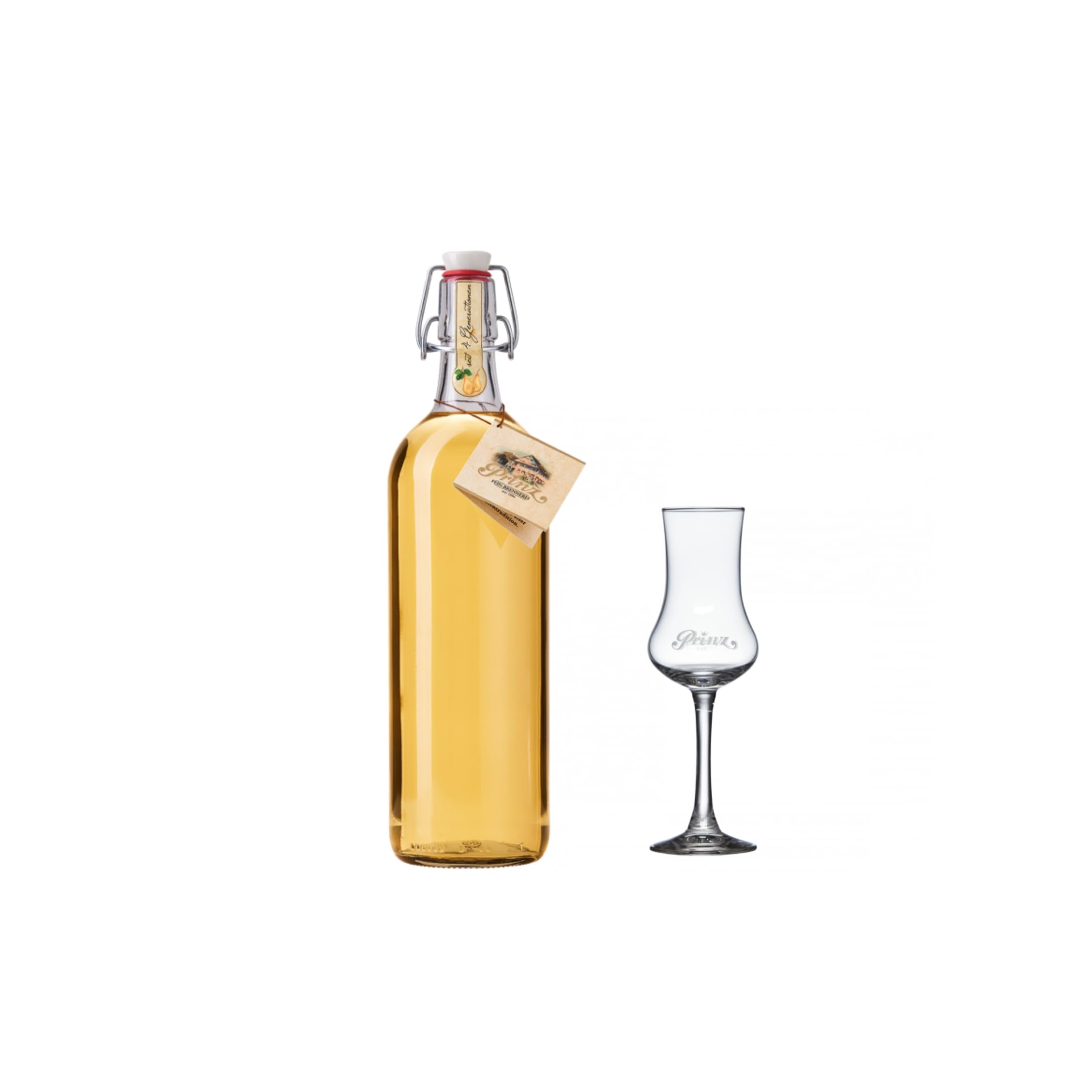 Prinz Alte Williams Christ Birne 1,0 Liter + 1x Prinz Schnapskelch