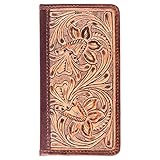 Tooled Leather Long Wallet for Men -RFID blocking- Tooled Wallet for Men & Leather Checkbook Cover - Great Rodeo Wallet Gift for Men