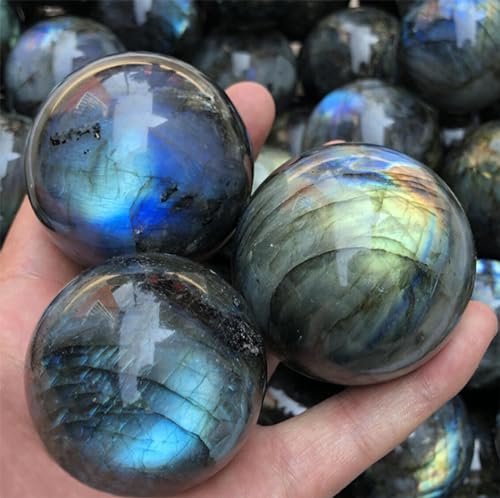 Boule de labradorite polie de qualité supérieure avec support bois