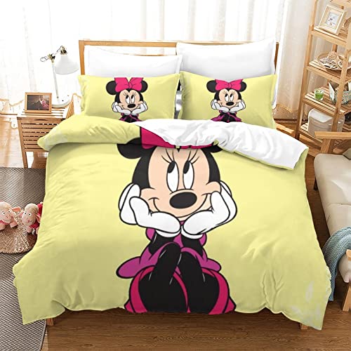 Minnie Mouse Juego De Funda Nórdica con Estampado De Dibujos Animados En Cartoon 3D, Fundas De Edredón Suaves De Microfibra Double（200x200cm）