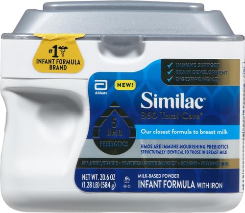Image of Similac 360 Total Care Infant Formula, Has 5 HMO Prebiotics, Our Closest Formula to Breast Milk, Baby Formula Powder, 20.6-oz Tub (Pack of 4)