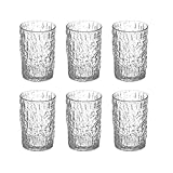 TRESV Set 6 vasos de cristal agua de 240 ml, Vasos Transparentes de Agua y Bebida, Vidrio con patrón rugoso tipo árbol, Aptos para Lavavajillas