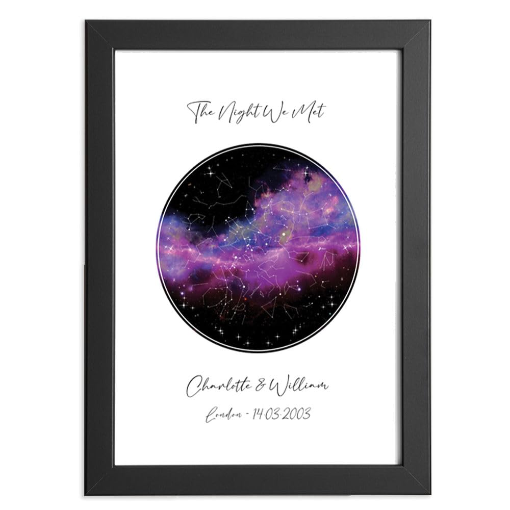 Personalised Star Sky Print, Valentines Day Romantic Gift For Her Or For Him, Night We Met, Wedding Night, Birth, Birthday, Anniversary, Christmas, Custom Gift For Him, A5, A4 or A3, Framed optional