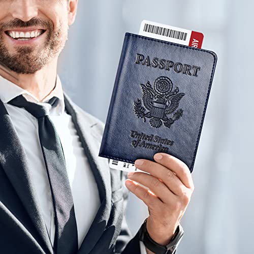 Image of Passport and Vaccine Card Holder Combo, Passport Holder with Vaccine Card Slot, Passport Wallet, Passport Cover, Passport Case, Passport Holder for Women and Men(AB-Dark blue)