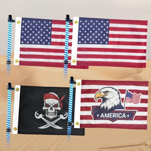 4 PCS 12x18 Inches ATV Flags Whip Flags for UTV Attach to Whip Lights or Antenna Flag with Poles Double Side 3-layer Fabric American Flag Dune Golf Cart Flag for Can-Am SXS Jeep RZR Polaris Truck Boat Off-Road Vehicles
