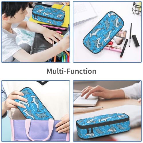 Image of Hammerhead Shark Pencil Case Aesthetic Large Capacity Pen Pouch | Storage Bag with Compartments for Travel School Office Organizer