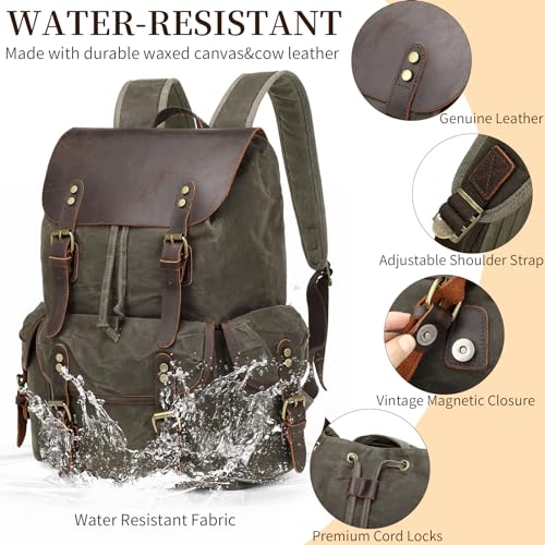 Mochila de Cuero y Lona Vintage Wogarl Verde para Laptop 17" miniatura 3