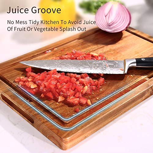 SKY LIGHT Cutting Board, Wood Chopping Boards for Kitchen with Deep Juice Groove, Organic Acacia Butcher Block for Meat and Vegetable, Wooden Carving Board with Grip Handles BPA Free - Medium