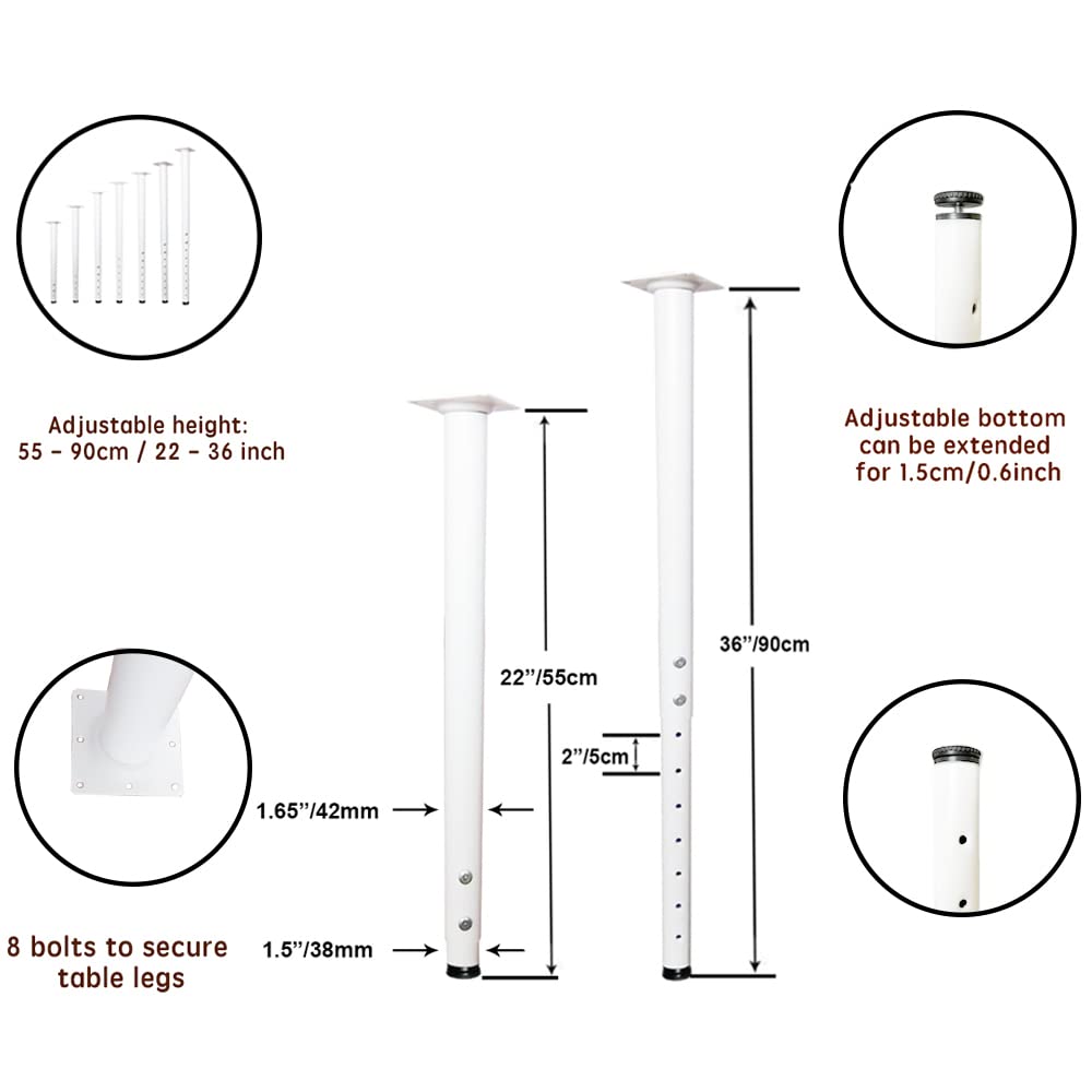 Jahof Adjustable Table Leg 55-90cm, Metal Desk Leg diameter 42/38mm with Screws - Image 2