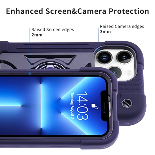 Image of MARKILL Compatible with iPhone with Built-in 360Rotating Ring Stand, Military Grade Drop Protection Full Body Rugged Heavy Duty Case Durable Cover (Deep Purple, iPhone 13 Pro Max 6.7 inch)