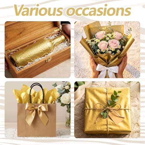 Image of Bobobag 100 Sheets Gold Tissue Paper,14 inchX20 inch Metallic Tissue Paper for Gift Bags, Birthday Anniversary Christmas Tissue Gift Wrapping, Holiday Decoration & Arts Craft