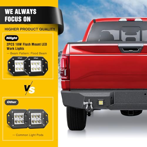 Image of Nilight Rear Step Bumper Compatible with 2011 2012 2013 2014 2015 2016 3rd Gen Ford F250 F350 F450 Super Duty Pickup Truck Bumper with LED Lights, Sensor Holes and D-rings