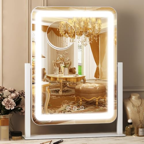 Image of FENNIO Rounded Corner Makeup Vanity Mirror with Lights, 13 x 17 Inch, White