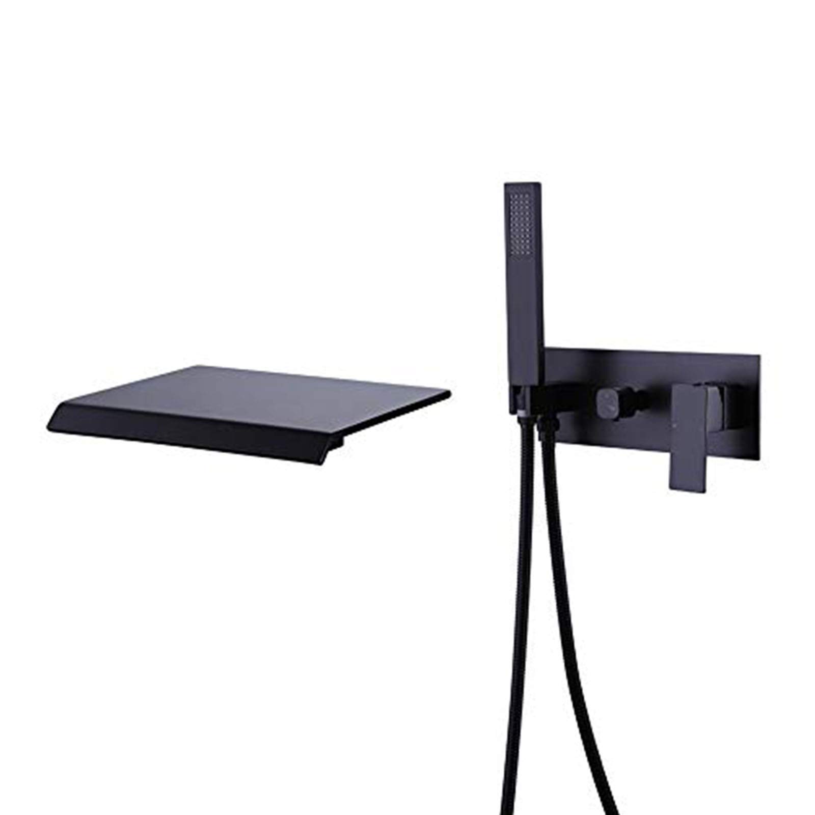 CWCQGH Bathtub Faucet with Hand Shower, Waterfall Tub Filler Faucet, Wall Mount Tub Shower Faucet, High Flow Wide Waterfall Shower Faucet, Black