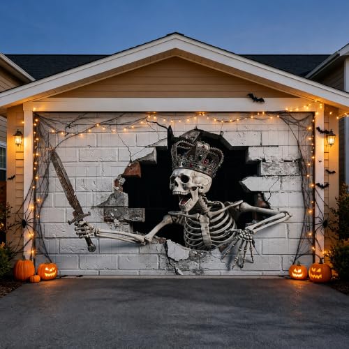 GORDITA Halloween Garage Door Cover 16 x 7 FT, Skeleton Breaking Wall - image 2