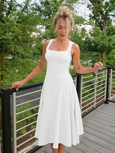 Kaximil Women's Square Neck Corset A Line Maxi Dress Ruffle Ruched Waist Flowy Long Dresses4