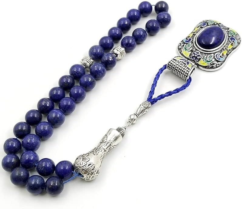 Miniatura 7 de Tasbih - Piedra de lapislázuli natural tamaño 0.472in con colgante de lapislázuli tibetano cuentas de oración musulmana (0.394in x 33 cuentas)
