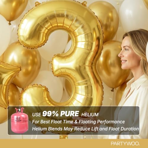 Image of PartyWoo Metallic Gold Number 3 Balloon 40 Inch 25pcs Gold Foil Star White