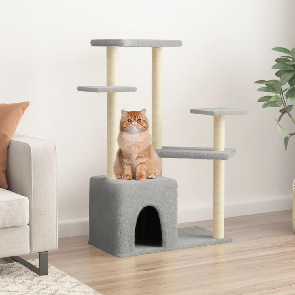 Rascador para Gatos con Postes de sisal Gris Claro 107,5 cm, LAPOOH Rascador Gato, Arbol Rascador para Gatos, Gatos Accesorios, Torre Gatos, Arranhador para Gatos, Casa para Gatos