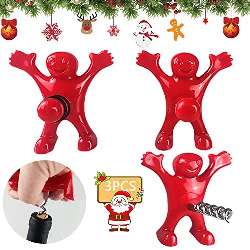 Lot de 3 décapsuleur homme rouge, décapsuleur pour homme, tire-bouchon, ouvre-bouteille de bière, tire-bouchon et bouchon de bouteilles de vin, tire-bouchon drôle pour anniversaire/Noël/vacances Cover