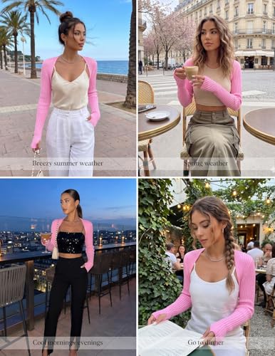 Image of Women's Long Sleeve Shrug Sweaters Knit Bolero Shoulder Open Cropped Cardigan