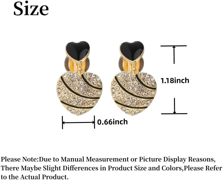 No Pierced Clip On Earrings For Women Black Gold Heart Shape Cubic Zirconia Crystal Clip Earrings - Image 2