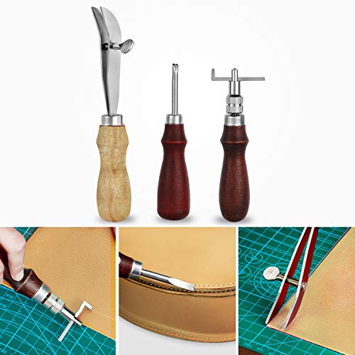 JOYPEA Leather Working Tools 195 PCS Leather Craft Stamping Tools with Cutting Mat Snaps and Rivets Kit Stitching Groover, Prong Punch for DIY Leather Craft
