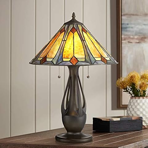 Robert Louis Tiffany Gerald Traditional Mission Tiffany Style Accent Table Lamp 23" High Deep Metallic Antique Art Glass Shade Decor for Living Room Bedroom House Bedside Nightstand Home Office Cover